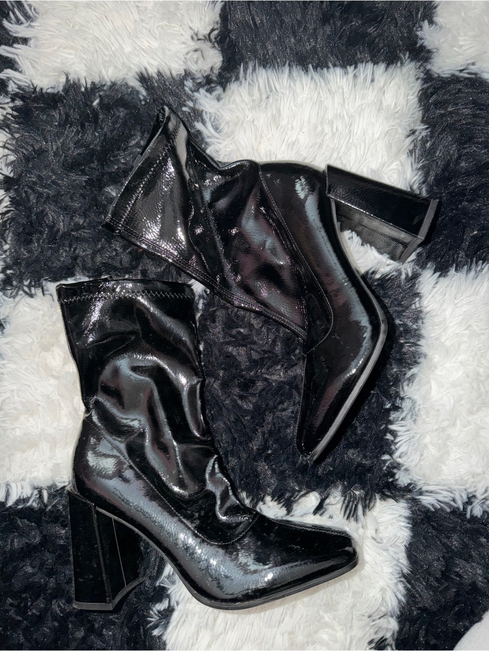 Black Patent Block Heel Women's Boots